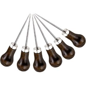 Ceukius 6 Pack Wooden Handle Scratch Awl for Leather Punch Hole or DIY Handmade, Gourd Shape Awl Tool, Leather Craft Tool