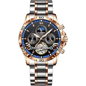 Automatic Watches for Men, Men's Mechanical Watch Multifunction 24 Hour Date Day Rotating Flywheel Waterproof Watches for Men
