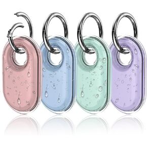 for Samsung Galaxy SmartTag2 Case with Keychain, 4 Pack Full-Wrapped IPX8 Waterproof TPU Case for Galaxy Smart Tag 2 with Key Ring for Keys, Wallet, Luggage, Pets (Black/Black/Clear/Clear)
