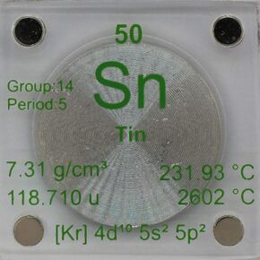 Tin (Sn) 24.26mm Metal Disc with Acrylic Case for Collection or Experiments
