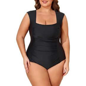 Smismivo Plus Size Swimsuit for Women One Piece Swin Suit Tummy Control Full Coverage Bathing Suit Square Neck Swimwear