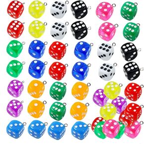 48pcs Resin Cubic Dice with Eyelet Loop Bracelet Necklace Earring Charms for Jewelry Making Pendants Keychains Dangles Hanging Decorations, 3D Dice Charms Pendant Ornament