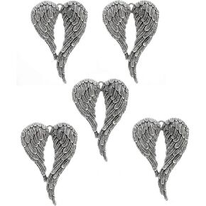 JGFinds Large Angel Wings Charm Pendants - 5 Pack of Silver Toned DIY Jewelry Making Supplies; 2 3/4 Inch Metal Wings for Bracelet, Necklace, Earrings or Arts and Crafts