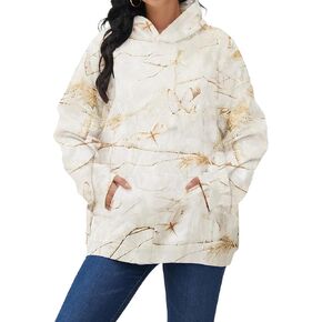 Womens Camo Hoodies Maple Leaf Print Oversized Sweatshirt Fleece Pullover Sweatshirts Long Sleeve with Pocket Fall Outfits