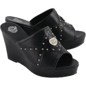 Milwaukee Leather MBL9407 Women's Black Open Toe Fashion Casual Wedge Sandals with Studs