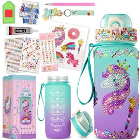 Decorate Your Own Water Bottle Kits for Girls Age 4-12, Unicorn Themed Painting Crafts, Birthday Gifts for Girls, Fun DIY Arts and Crafts Kits Unicorn Gifts for Kids
