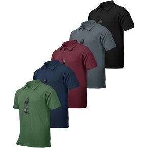 ZITY 5 Pack Tactical Polo Shirts for Men Golf Shirt Short Sleeve Athletic Performance Moisture Wicking Work Outdoor Tshirts