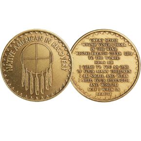 Native American In Recovery Great Spirit Bronze Medallion Chip AA Alcoholics Anonymous by Wendells