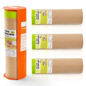 Pre-Taped Masking Paper with Dispenser - 18" x 66' Painters Paper and Tape Attached for Painting House, Automotive Paint Masking Paper Roll for Windows, Cars, Auto-Body (1 Dispenser 4 Refills)