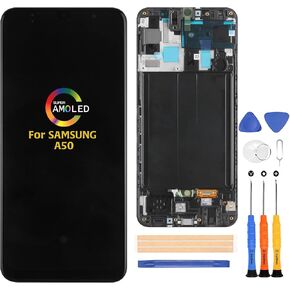 for Samsung Galaxy A50 A505 LCD Touch Screen Replacement Display A505F A505G A505W A505X A505U A505GT A505N Digitizer Full Assembly Repair Kits,with Tools(OLED with Frame)