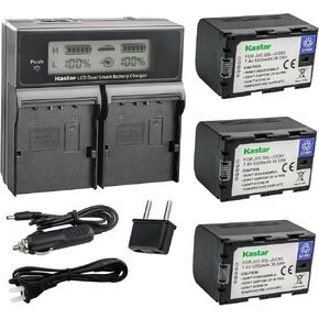 Kastar 2-Pack SSL-JVC50 Battery and CH04 LCD Dual Fast Charger Compatible with JVC GY-HMQ10, GY-HMQ10E, GY-LS300, GY-LS300CHU, GY-HM200, GY-HM200U, GY-HM200HW, GY-HM200SP, GY-HM200SP Sports Camera in Kuwait