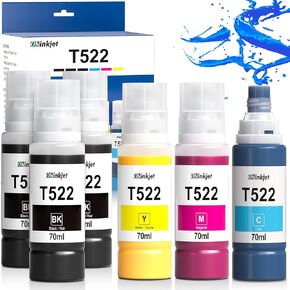 522 Ink Refill Bottles for Eco Tank ET-2800 ET-2720 ET-2803 ET-2400 ET-4800 ET-4700, 522 Ink Bottle for Eco Tank ET-2840 ET-4810 Printer, T522 Ink Refill Bottles Combo Pack(3BK C M Y)