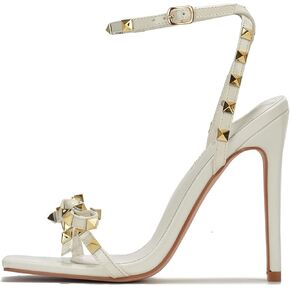 Cape Robbin Cafenoir Transparent Sexy High Heels for Women, Studded Square-Toe High Heels