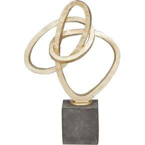 Deco 79 Polystone Abstract Decorative Sculpture Link Home Decor Statue with Black Base, Accent Figurine 11" x 4" x 17", Gold