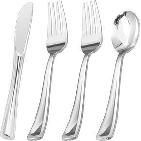 60PCS Gold Plastic Silverware, Gold Disposable Utensils, Heavy Duty Cutlery Set of 30 Gold Forks, 15 Gold Spoons, 15 Gold Knives for Parties, Weddings, Catering and Daily Use