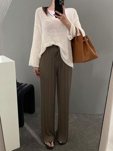 GORGLITTER Women's Crochet Round Neck Sweater Top Long Sleeve Drop Shoulder Pullover Tops in Saudi Arabia