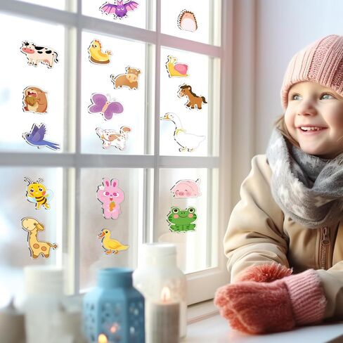 GeeRic 20Pcs Window Stickers Gel & Decals for Kids, Farm Animals Window Clings Stickers, Window Gel Clings Decals, Reusable Thick Gel Clings for Toddlers and Adults Plane Classroom Home in Kuwait