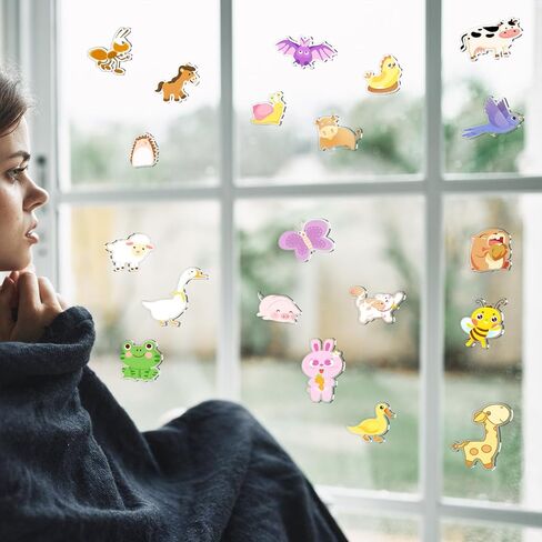 GeeRic 20Pcs Window Stickers Gel & Decals for Kids, Farm Animals Window Clings Stickers, Window Gel Clings Decals, Reusable Thick Gel Clings for Toddlers and Adults Plane Classroom Home in Kuwait