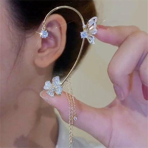 Butterfly Ear Cuffs Earrings for Women Butterfly Tassel Zircon Earrings Rhinestone Butterfly Ear Wrap No Piercing Ear Cuff in Saudi Arabia