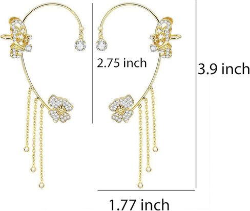 Butterfly Ear Cuffs Earrings for Women Butterfly Tassel Zircon Earrings Rhinestone Butterfly Ear Wrap No Piercing Ear Cuff in Saudi Arabia