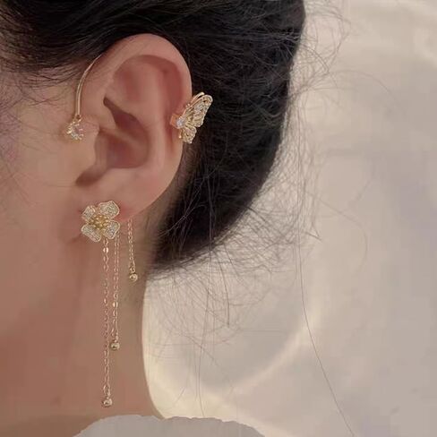 Butterfly Ear Cuffs Earrings for Women Butterfly Tassel Zircon Earrings Rhinestone Butterfly Ear Wrap No Piercing Ear Cuff in Saudi Arabia