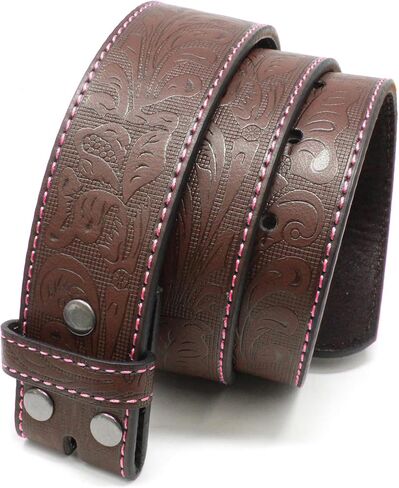 BC Belts Leather Belt Strap with Colored Stitching and Embossed Western Scrollwork 1.5" Wide with Snaps in Saudi Arabia