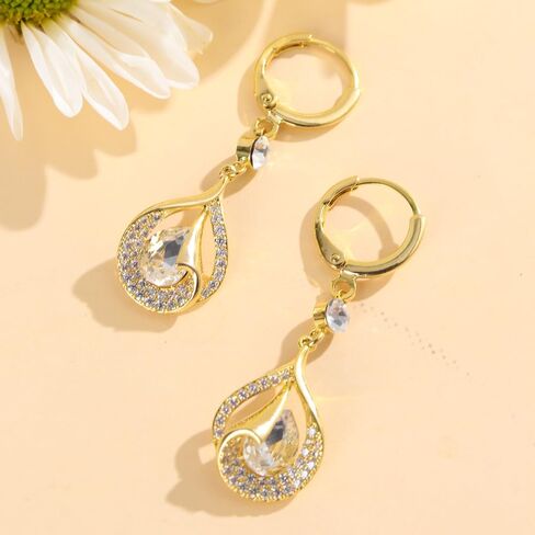 Gold Earrings for Women 18k Gold Plated Drop Earrings Cubic Zirconia Teardrop Pear Hollow Leaf Dangle Earrings in Saudi Arabia