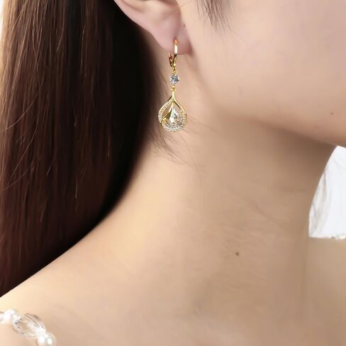 Gold Earrings for Women 18k Gold Plated Drop Earrings Cubic Zirconia Teardrop Pear Hollow Leaf Dangle Earrings in Saudi Arabia