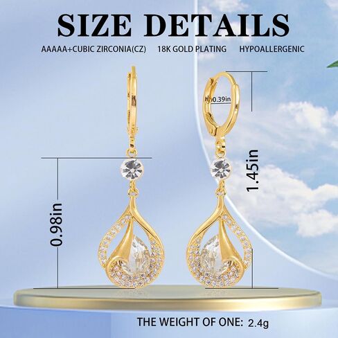 Gold Earrings for Women 18k Gold Plated Drop Earrings Cubic Zirconia Teardrop Pear Hollow Leaf Dangle Earrings in Saudi Arabia