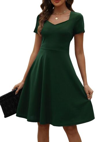 Women's Elegant Vintage Summer Sweetheart Neck Short Sleeve Casual Work Party Business A-Line Dress 163 in Saudi Arabia