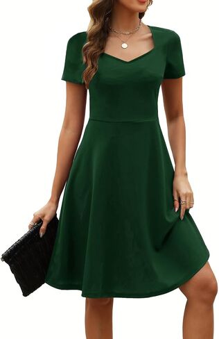 Women's Elegant Vintage Summer Sweetheart Neck Short Sleeve Casual Work Party Business A-Line Dress 163 in Saudi Arabia