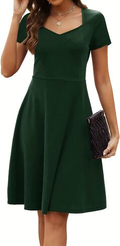 Women's Elegant Vintage Summer Sweetheart Neck Short Sleeve Casual Work Party Business A-Line Dress 163 in Saudi Arabia
