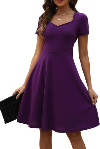 Women's Elegant Vintage Summer Sweetheart Neck Short Sleeve Casual Work Party Business A-Line Dress 163 in Saudi Arabia