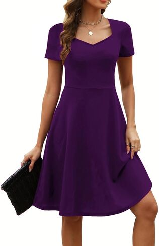 Women's Elegant Vintage Summer Sweetheart Neck Short Sleeve Casual Work Party Business A-Line Dress 163 in Saudi Arabia