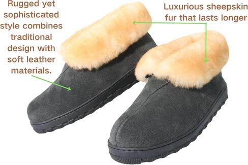 PEDOQU Men Boots Slipper Leather Upper Sheepskin Collar Memory Foam Rubber Soles Indoor Outdoor House Slipper in Saudi Arabia