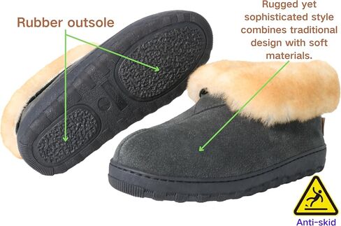 PEDOQU Men Boots Slipper Leather Upper Sheepskin Collar Memory Foam Rubber Soles Indoor Outdoor House Slipper in Saudi Arabia