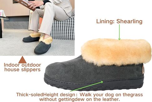 PEDOQU Men Boots Slipper Leather Upper Sheepskin Collar Memory Foam Rubber Soles Indoor Outdoor House Slipper in Saudi Arabia