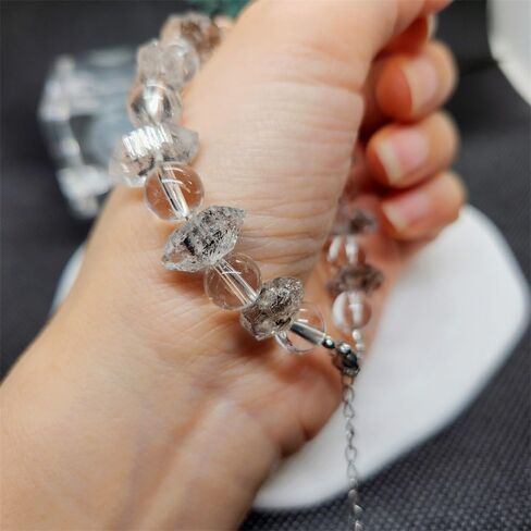 سوار هيركيمر من الألماس الطبيعي وخرز كريستالي شفاف، سوار Lucky Energy قابل للتعديل، 21 in Kuwait