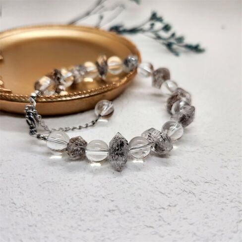 سوار هيركيمر من الألماس الطبيعي وخرز كريستالي شفاف، سوار Lucky Energy قابل للتعديل، 21 in Kuwait