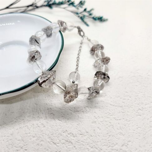 سوار هيركيمر من الألماس الطبيعي وخرز كريستالي شفاف، سوار Lucky Energy قابل للتعديل، 21 in Kuwait