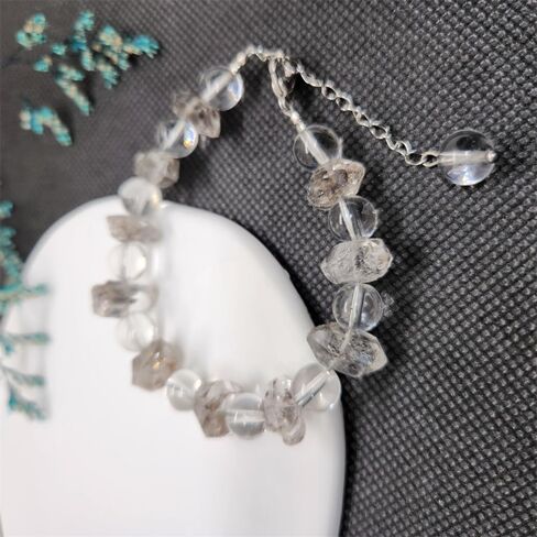 سوار هيركيمر من الألماس الطبيعي وخرز كريستالي شفاف، سوار Lucky Energy قابل للتعديل، 21 in Kuwait