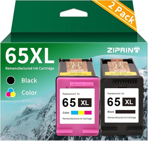استبدال خرطوشة الحبر المعاد تصنيعها من ZIPRINT لحزمة HP 65XL 65 XL Combo Pack N9K04AN لـ Envy 5055 5052 5058 DeskJet 3755 2655 3720 3722 3723 3752 3758 2652 طابعة عالية الإنتاجية (1 أسود، 1 ثلاثي الألوان) in Kuwait