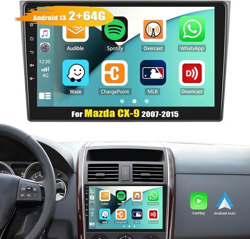 2G+64G Android 13 Car Stereo for Mazda CX-9 2007-2015 with Wireless Apple Carplay and Android Auto,10.1'' HD Touchscreen Car Radio with WiFi,GPS Navigation,Bluetooth,FM/RSD Radio,SWC+AHD Rear Camera in Saudi Arabia