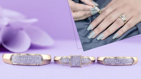 Dazzlingrock Collection Round White Diamond Square Micro Pave Wedding Trio Ring Set (0.30 ctw, Color I-J, Clarity I2-I3) in 18K Yellow Gold Plated Sterling Silver in Saudi Arabia