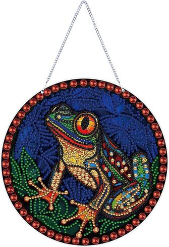 LYENYI DIY 5D الضفدع الماس مجموعات الطلاء شنقا علامة جدار الفن علامة الضفدع الماس الفن Suncatcher نافذة معلقة زخرفة نافذة المعلقات للبالغين المنزل حديقة جدار الباب 7.4 * 7.4in in Kuwait