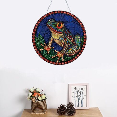 LYENYI DIY 5D الضفدع الماس مجموعات الطلاء شنقا علامة جدار الفن علامة الضفدع الماس الفن Suncatcher نافذة معلقة زخرفة نافذة المعلقات للبالغين المنزل حديقة جدار الباب 7.4 * 7.4in in Kuwait