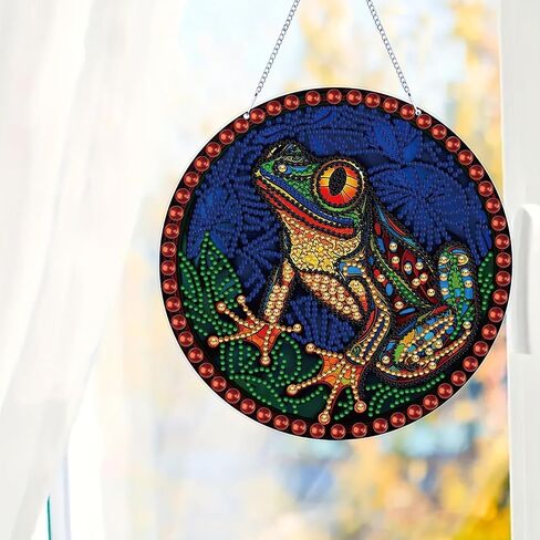 LYENYI DIY 5D الضفدع الماس مجموعات الطلاء شنقا علامة جدار الفن علامة الضفدع الماس الفن Suncatcher نافذة معلقة زخرفة نافذة المعلقات للبالغين المنزل حديقة جدار الباب 7.4 * 7.4in in Kuwait