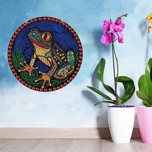 LYENYI DIY 5D الضفدع الماس مجموعات الطلاء شنقا علامة جدار الفن علامة الضفدع الماس الفن Suncatcher نافذة معلقة زخرفة نافذة المعلقات للبالغين المنزل حديقة جدار الباب 7.4 * 7.4in in Kuwait
