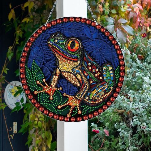 LYENYI DIY 5D الضفدع الماس مجموعات الطلاء شنقا علامة جدار الفن علامة الضفدع الماس الفن Suncatcher نافذة معلقة زخرفة نافذة المعلقات للبالغين المنزل حديقة جدار الباب 7.4 * 7.4in in Kuwait