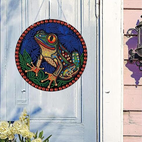 LYENYI DIY 5D الضفدع الماس مجموعات الطلاء شنقا علامة جدار الفن علامة الضفدع الماس الفن Suncatcher نافذة معلقة زخرفة نافذة المعلقات للبالغين المنزل حديقة جدار الباب 7.4 * 7.4in in Kuwait